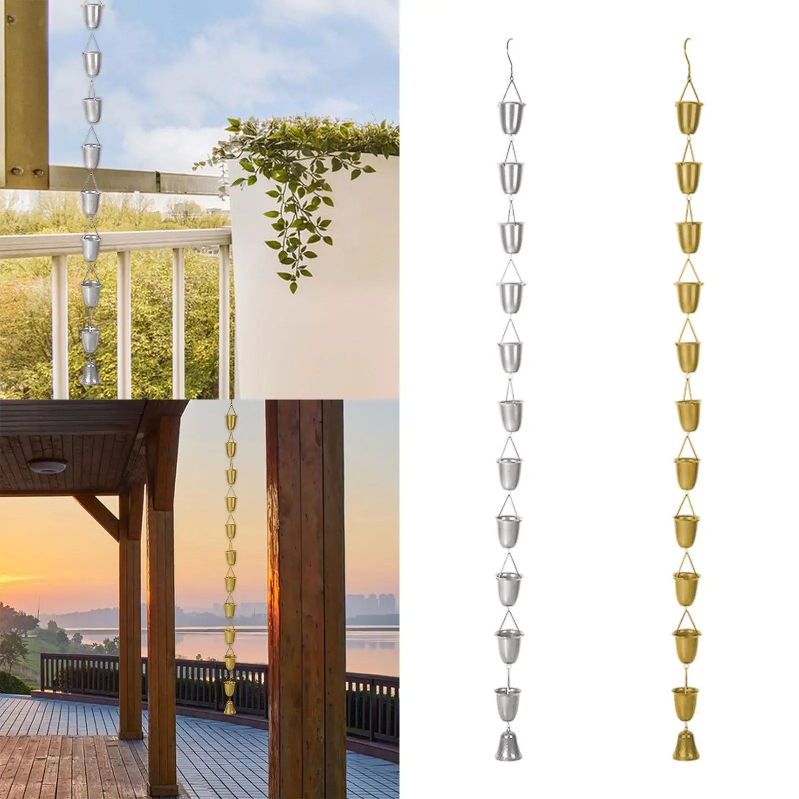 Cup Rain Chain Ornament Iron Art Decorative Hanging Rainwater Catcher Gutter Chain for Courtyard House Outdoor Garden Home Decor
